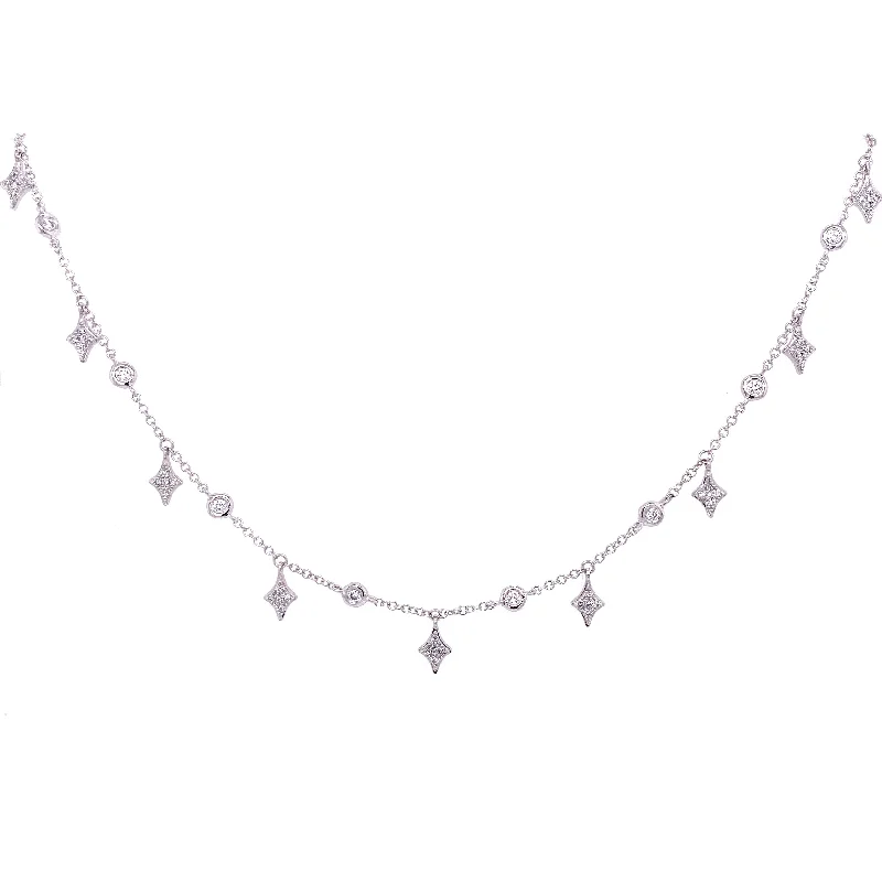 classic pearl bridal earrings 14K White Gold Diamond By The Yard & Spike Necklace