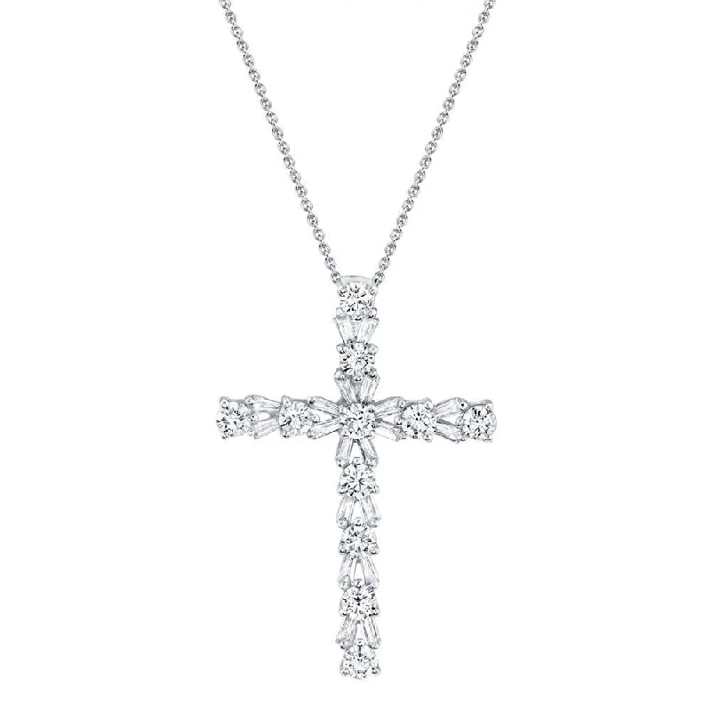 14K White Gold Diamond Cross Necklace