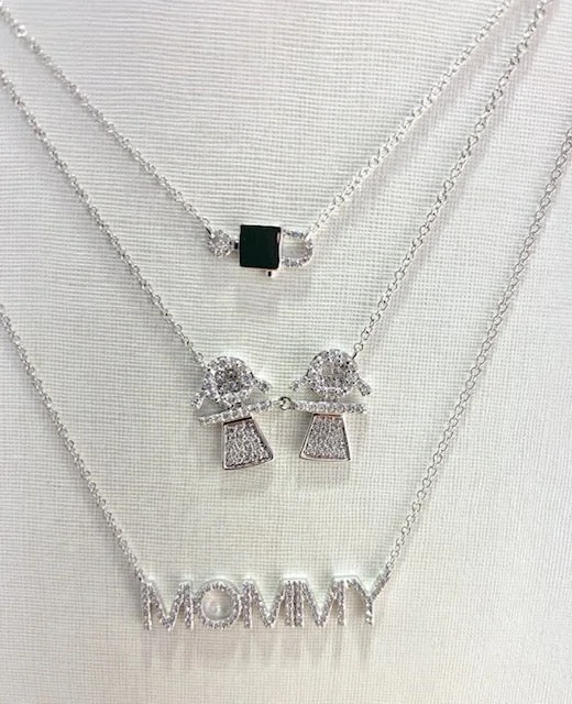 thin gold wire earrings 14K White Gold Diamond Girl +Girl Necklace