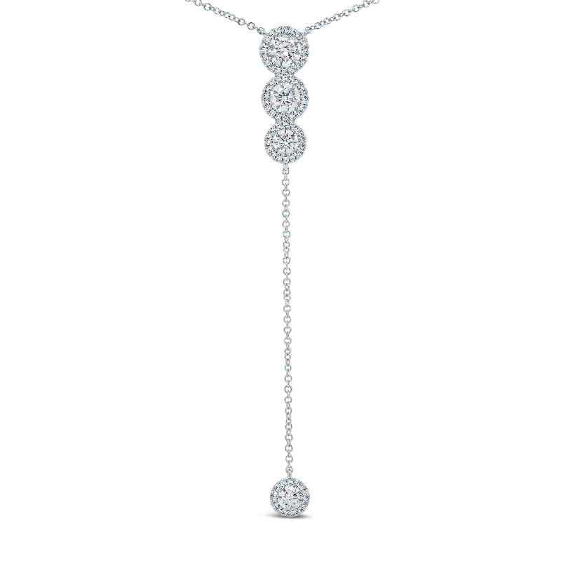 unique square diamond ring 14K White Gold Diamond Halo "Y" Necklace