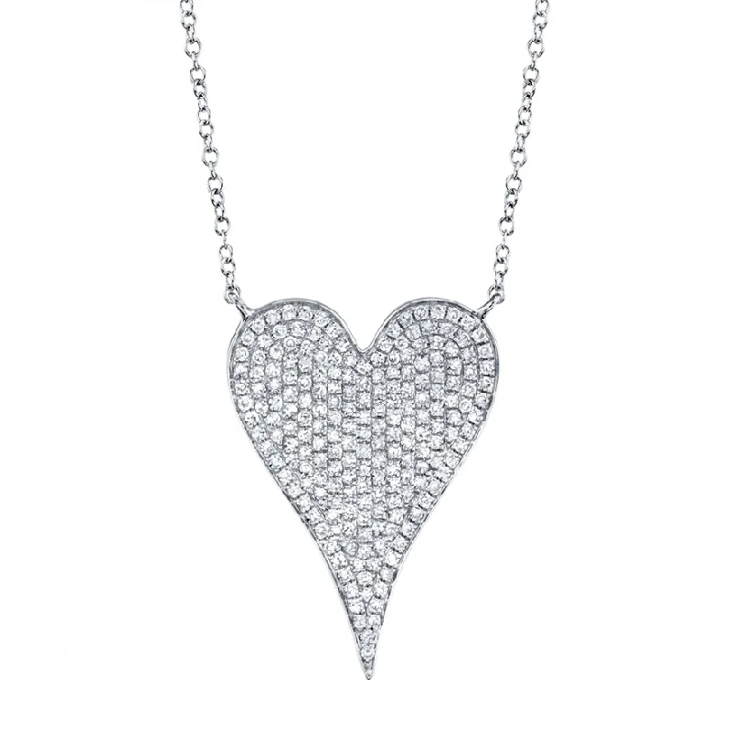 silver moon and star pendant 14K White Gold Diamond Heart Necklace (Large)