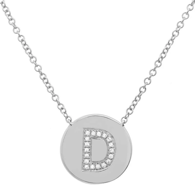 unique diamond tennis bracelet 14K White Gold Diamond Initial Disc Necklace
