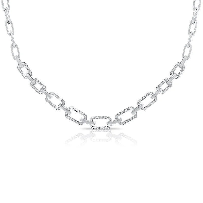 gold-plated figaro chain 14K White Gold Diamond Link Necklace