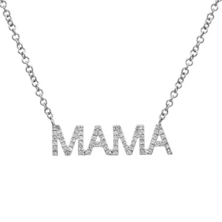 men’s sterling silver cufflinks 14K White Gold Diamond "MAMA" Necklace