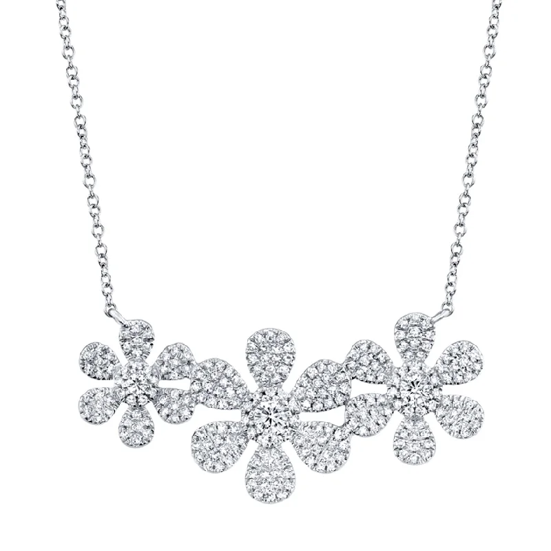 petite diamond promise ring 14K White Gold Diamond Tri-Flower Necklace