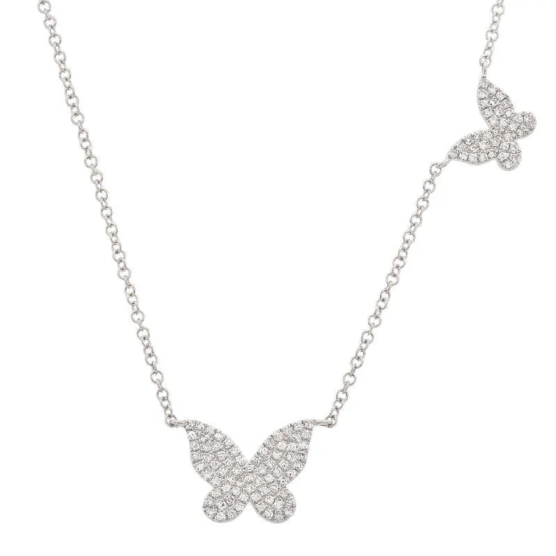 handmade beaded stretch bracelet 14K White Gold Double Butterfly Diamond Necklace