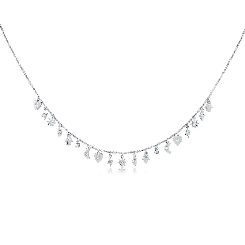 cute cat charm bracelet 14K White Gold Mini Diamond Charm Necklace