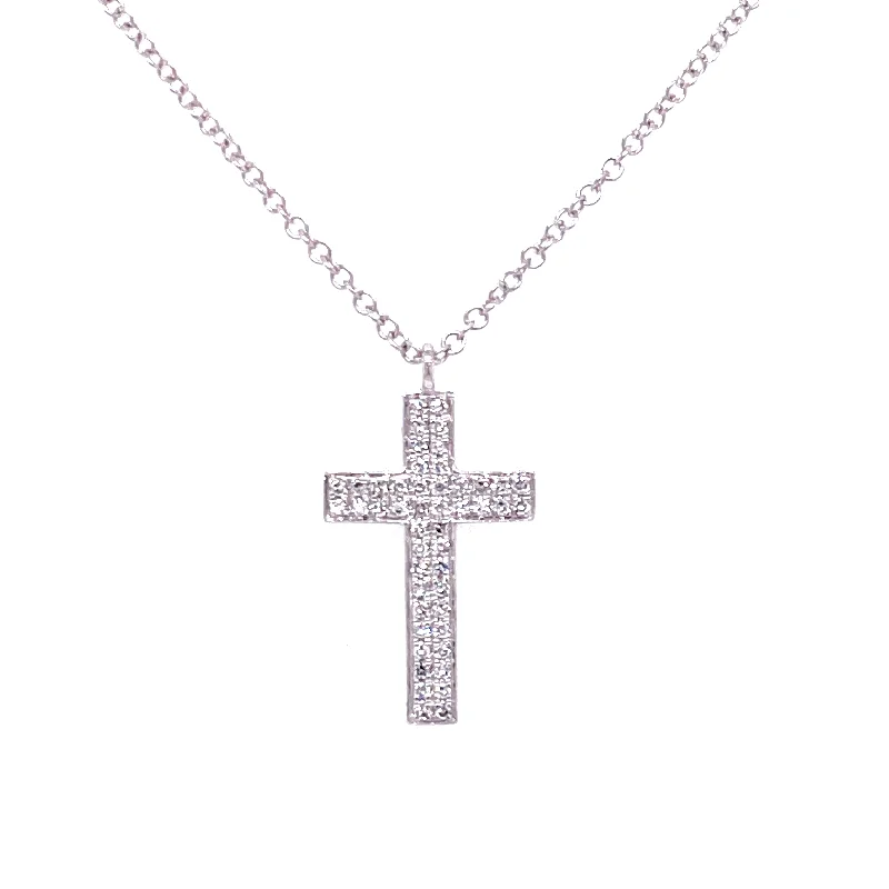 celestial sunburst ring gold 14K White Gold Pave Cross Necklace