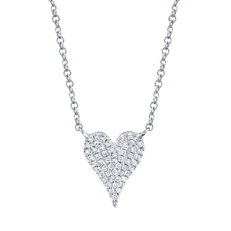 delicate marquise diamond band 14K White Gold Pave Diamond Heart Necklace (Small)