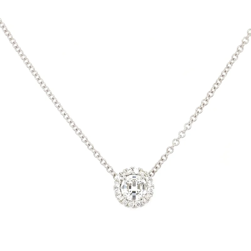 dainty gemstone chain bracelet 14K White Gold Round Halo Diamond Pendant