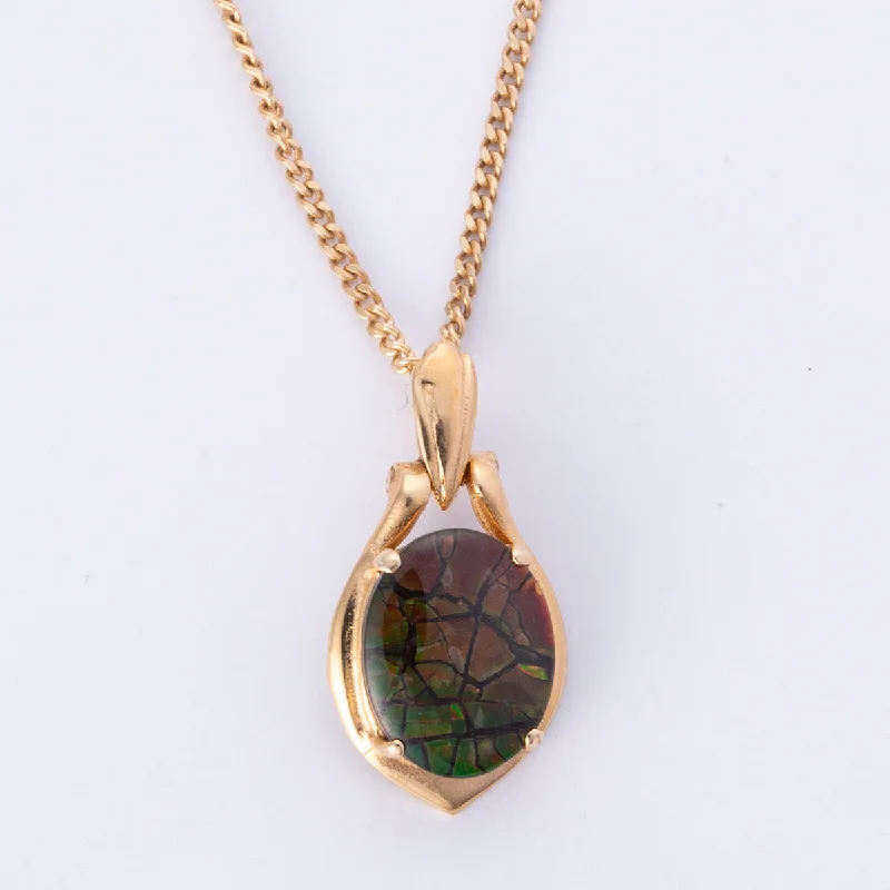 vintage rose gold cameo pendant 14k Yellow Gold Ammolite Triplet Necklace | 16"