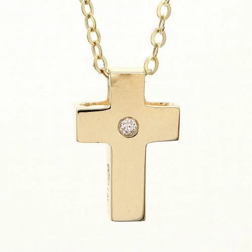 modern baguette diamond ring 14K Yellow Gold Cross With Diamond Necklace