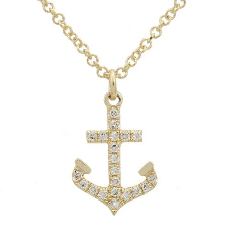 round-cut blue sapphire earrings 14K Yellow Gold Diamond Anchor Pendant & Chain