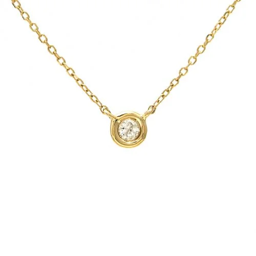 delicate heart stud earrings 14K Yellow Gold Diamond Bezel Set Necklace