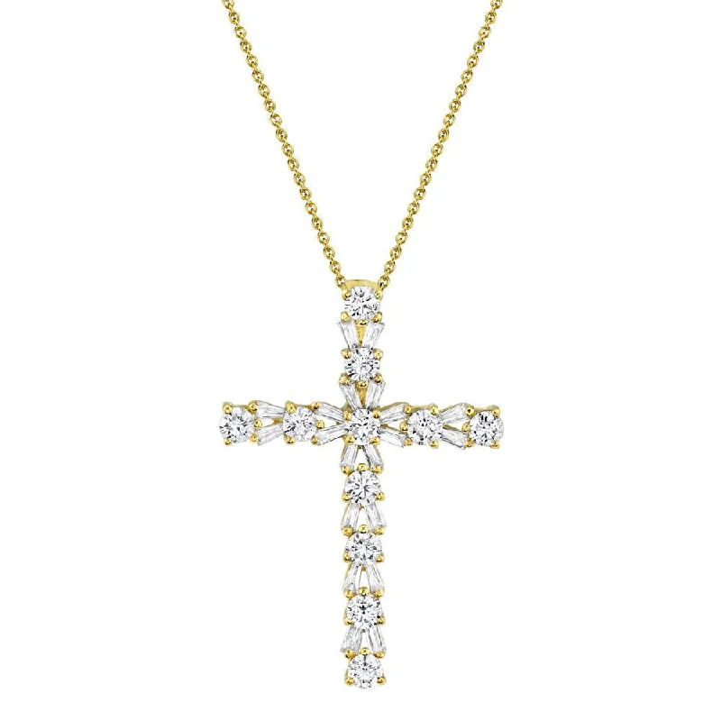 14K Yellow Gold Diamond Cross Necklace