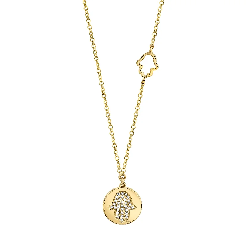 simple gold hoop earrings 14K Yellow Gold Diamond Hamsa Disc Necklace