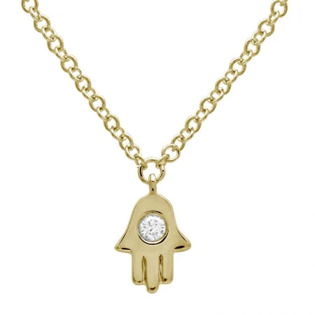 handmade braided leather necklace 14K Yellow Gold Diamond Hamsa Necklace