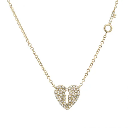 vintage pearl engagement ring 14K Yellow Gold Diamond Heart Lock and Key Necklace