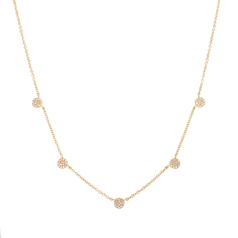 evil eye protection bracelet 14K Yellow Gold Diamond Mini Disc By The Yard Necklace
