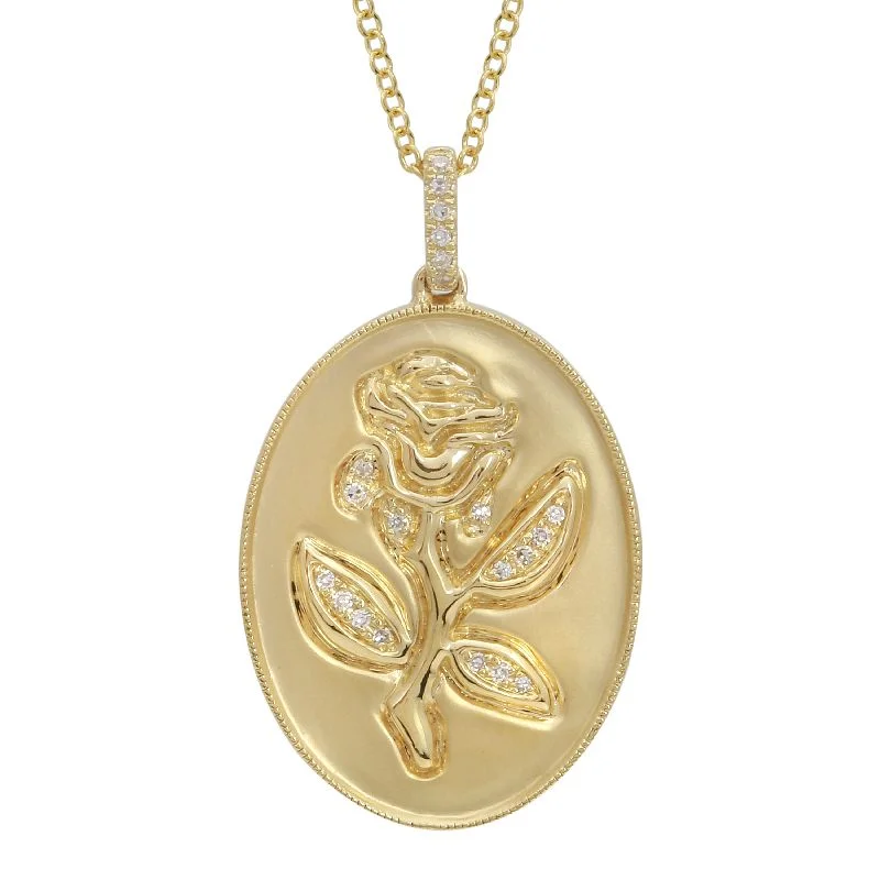 statement gold cuff earrings 14K Yellow Gold Diamond Rose Pendant with Chain