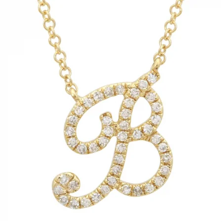 white gold diamond cluster ring 14K Yellow Gold Diamond Script Initial Necklace