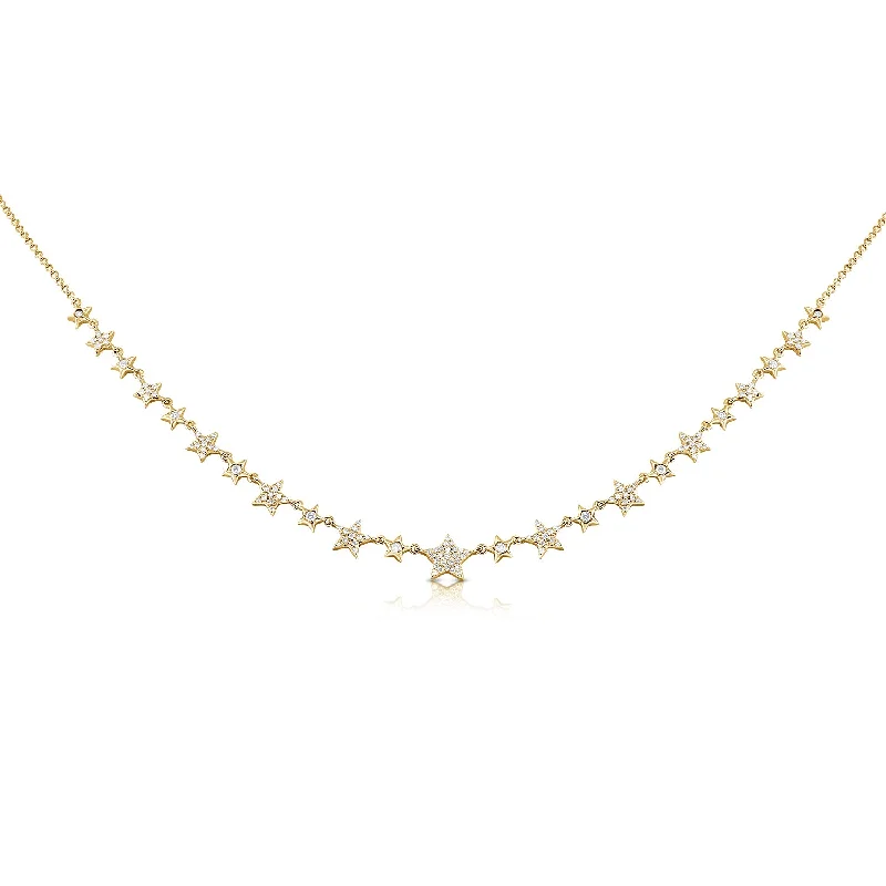 elegant pearl necklace with diamonds 14K Yellow Gold Diamond Star Necklace