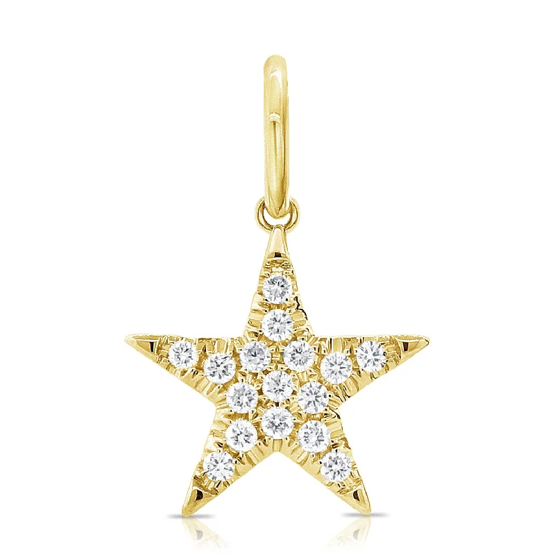 minimalist gold square earrings 14K Yellow Gold Diamond Star Pendant