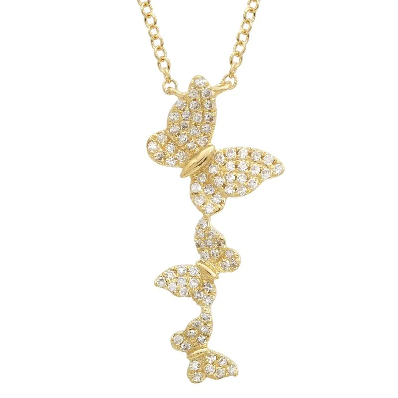 minimalist birthstone bangle 14K Yellow Gold Diamond Triple Butterfly Necklace