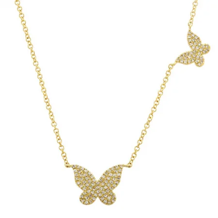 elegant art deco necklace 14K Yellow Gold Double Butterfly Diamond Necklace