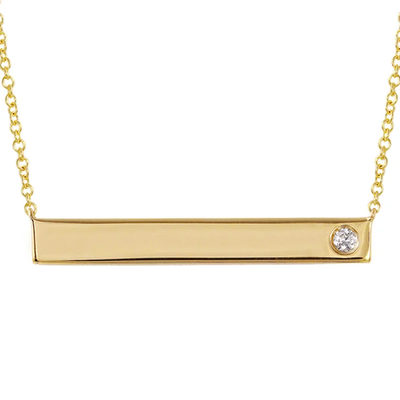 diamond halo engagement ring 14k Yellow Gold Engravable Polished Bar Necklace