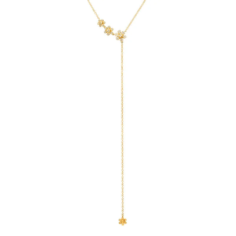 vintage platinum wedding band 14K Yellow Gold Flower Lariat Necklace
