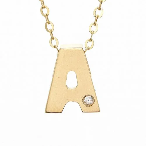 minimal gold ring stack 14K Yellow Gold Initial "A" With Diamond Necklace