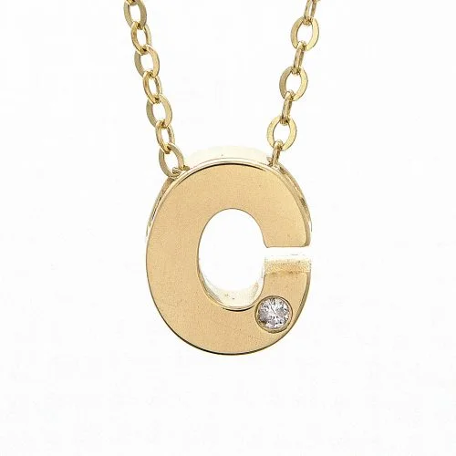 simple sapphire wedding band 14K Yellow Gold Initial "C" With Diamond Necklace