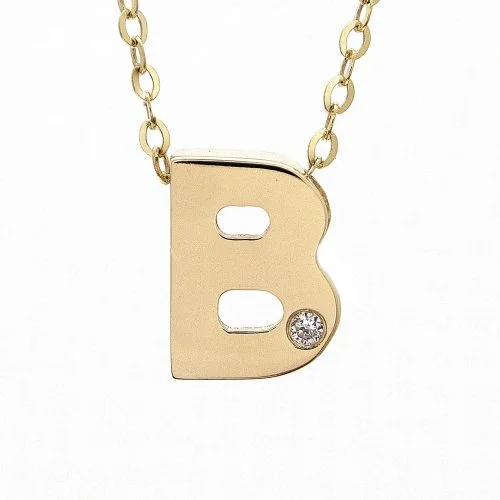 adjustable charm necklace 14K Yellow Gold Initial "B" With Diamond Necklace