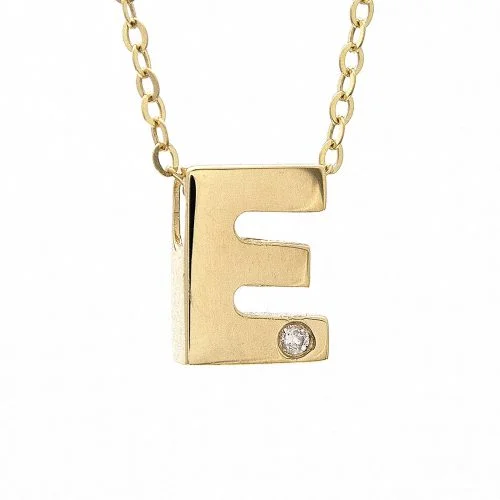 gold daisy stud earrings 14K Yellow Gold Initial "E" With Diamond Necklace