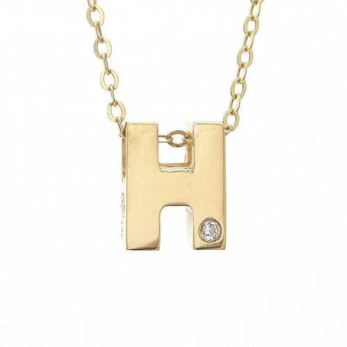 custom engraved infinity necklace 14K Yellow Gold Initial "H" With Diamond Necklace