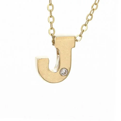 gold heart-shaped pendant necklace 14K Yellow Gold Initial "J" With Diamond Necklace