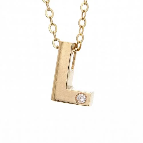 minimalist black pearl necklace 14K Yellow Gold Initial "L" With Diamond Necklace