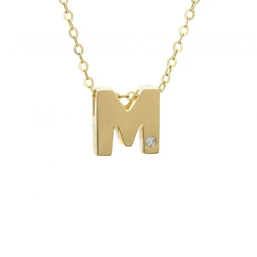 vintage sapphire engagement ring 14K Yellow Gold Initial "M" With Diamond Necklace
