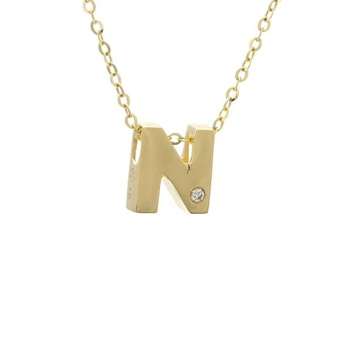 solid gold disc charm bracelet 14K Yellow Gold Initial "N" With Diamond Necklace