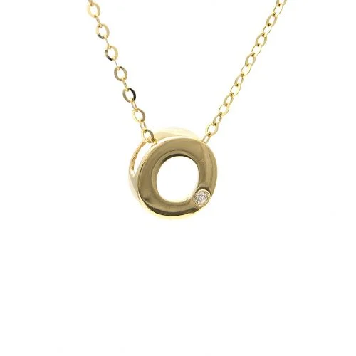 simple snake chain necklace 14K Yellow Gold Initial "O" With Diamond Necklace
