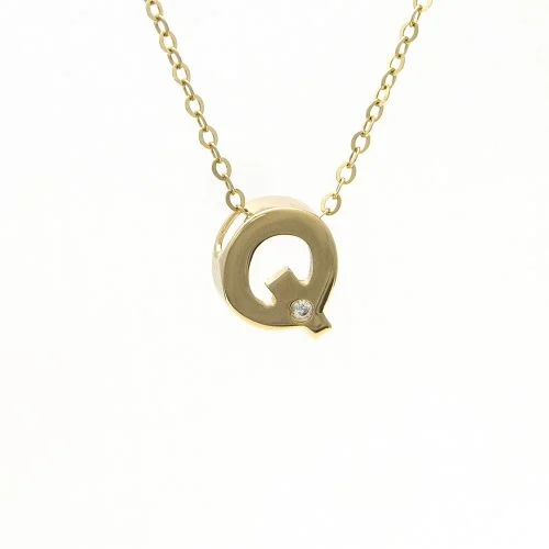 minimalist black diamond studs 14K Yellow Gold Initial "Q" With Diamond Necklace