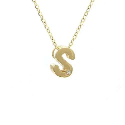 white topaz stacking rings 14K Yellow Gold Initial "S" With Diamond Necklace