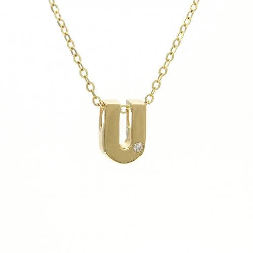 emerald-cut ruby eternity ring 14K Yellow Gold Initial "U" With Diamond Necklace