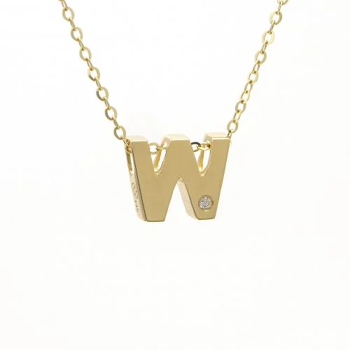 vintage-inspired gold locket 14K Yellow Gold Initial "W" With Diamond Necklace