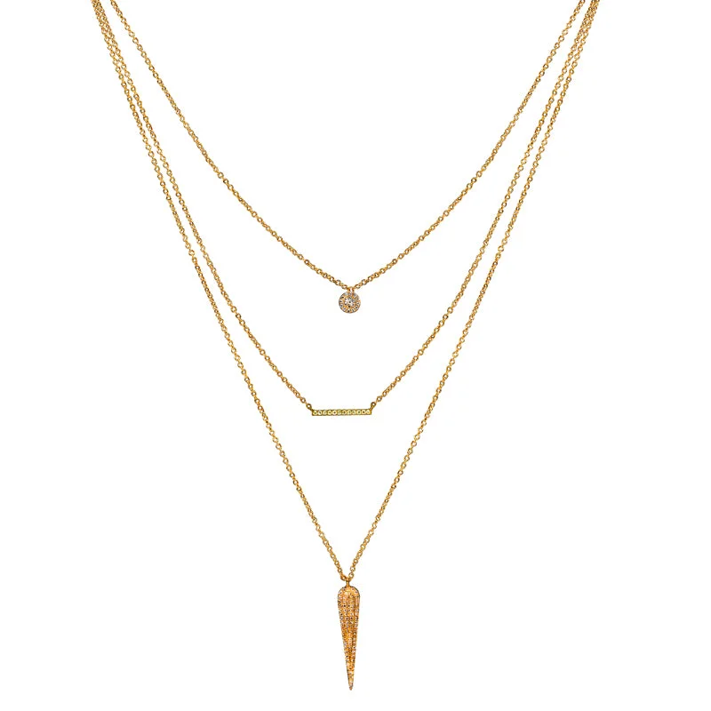 rose gold snake chain bracelet 14K Yellow Gold Multi-Layered Diamond Necklace