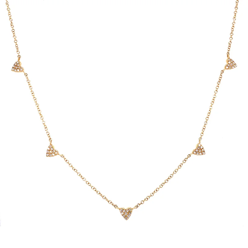 dainty heart charm necklace 14K Yellow Gold Multi-Mini Diamond Heart Necklace