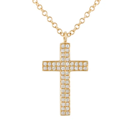 classic pearl bridal earrings 14K Yellow Gold Diamond Pave Cross Necklace