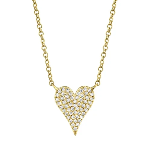 handmade silk thread earrings 14K Yellow Gold Pave Diamond Heart Necklace (Small)