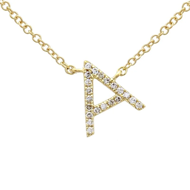 dainty gold chain ring 14K Yellow Gold Slanted Initial Diamond Necklace